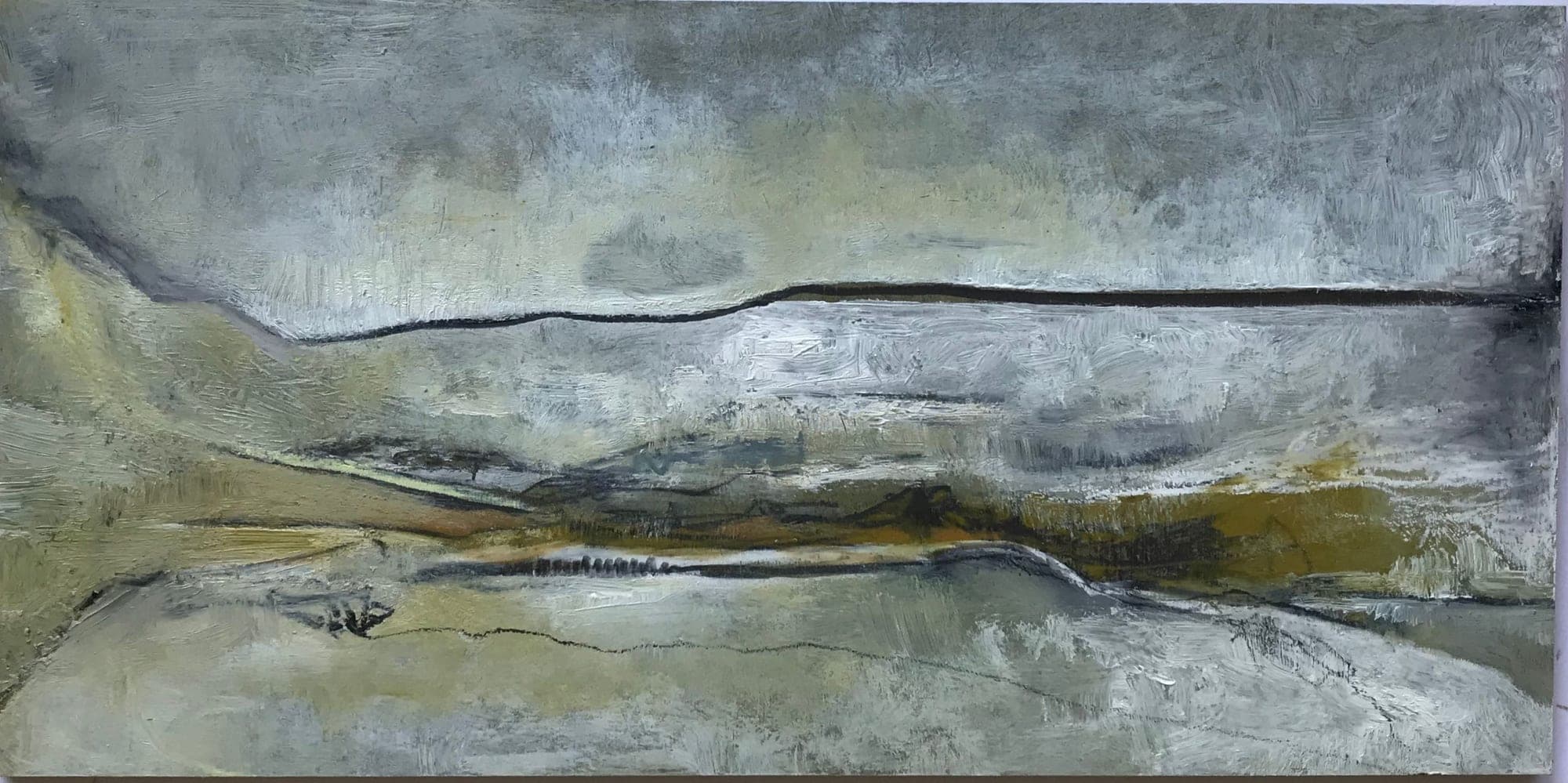 Lowland, Overcast — Mixed media on board by Maya Kimche Simon