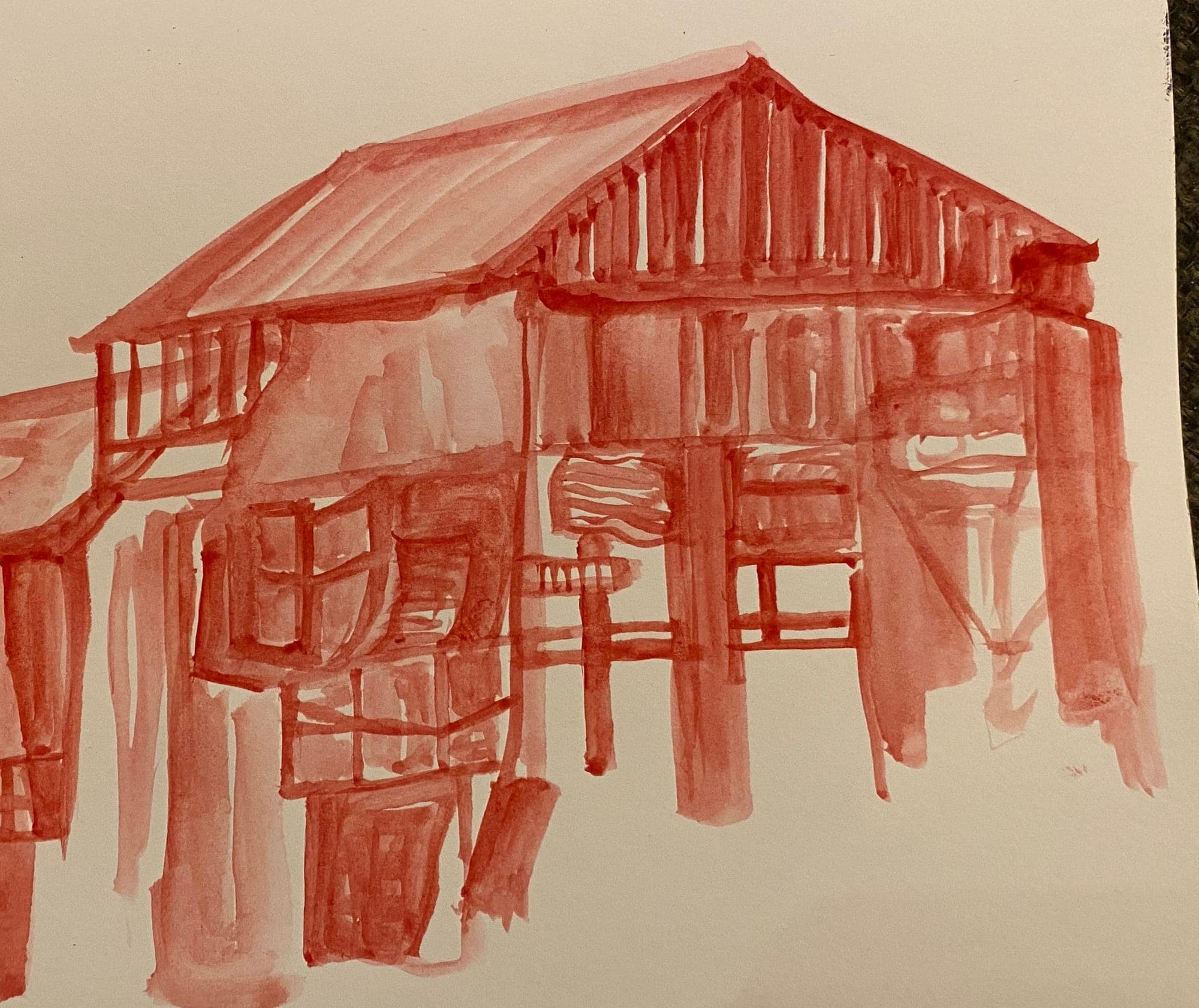 Red Barn, Study — Watercolour on paper by Maya Kimche Simon