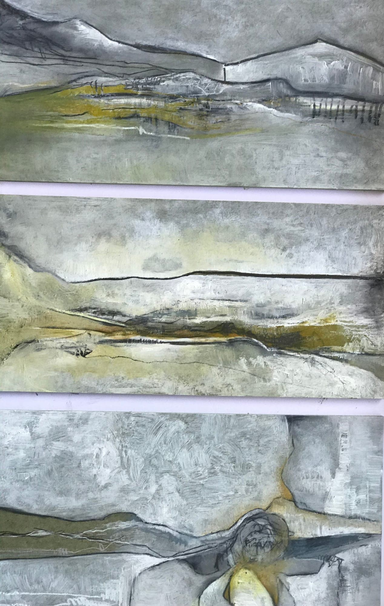 Strata (Triptych) — Mixed media on board, three panels by Maya Kimche Simon